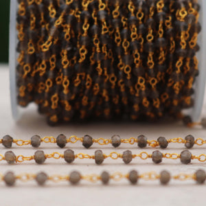 1 Feet Smoky Quartz Rosary Style Rondelle Chain- 925 Sterling Vermeil Wire Wrapped Chain Faceted Rondelle Beads 3mm-4mm SRC003 - Tucson Beads