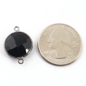 5 Pcs Black Onyx Faceted Round Shape Oxidized Sterling Silver Double Bail Connector- 21mmx15mm SS913 - Tucson Beads