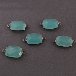 5 Pcs Aqua Chalcedony Faceted Rectangle Shape Oxidized Sterling Silver Double Bail Connector- 21mmx11mm SS897 - Tucson Beads