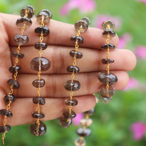 1 feet Smoky Quartz Rosary Style Beaded Chain - Smoky Quartz Beads Wire Wrapped 925 Sterling Vermeil chain per foot 8mm-12mm  SRC158 - Tucson Beads