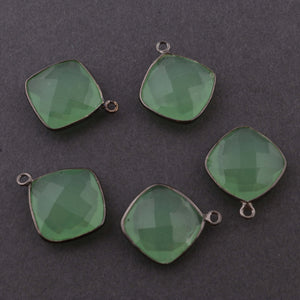 5 Pcs Green Chalcedony Feceted Cushion Oxidized Sterling Silver Single Bail Pendant-20mmx17mm-21mmx17mm SS943 - Tucson Beads