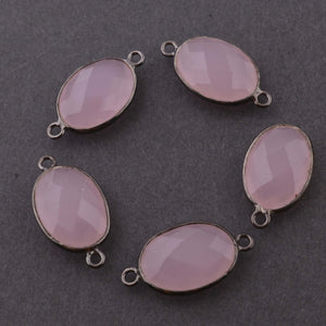 5 Pcs Rose Quartz Faceted Oxidized Silver Oval Shape Connector/Pendant 18mmx11mm-21mmx11mm SS951 - Tucson Beads