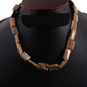 Jasper Stone Beaded Necklace - 16mmx11mm-27mmx11mm Rectangle Beads, 16" Long, BR1406 - Tucson Beads