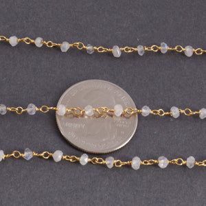 5 Feet White Moonstone Rosary Style Beaded Chain, 3mm Chain White Moonstone  Beads wire wrapped Chain, 24k Gold Plated chain SC165 - Tucson Beads
