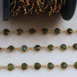 1 Foot VESUVIANITE Heart Shape Connector Chain - Vessonite 24k Gold Plated Bezel Continuous Connector Beaded Chain 16mmx9mm SC180 - Tucson Beads