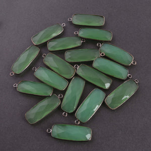 8 Pcs Green Chalcedony Faceted Rectangle Shape Oxidized Plated Connector/Pendant  33mmX11mm-30mmX11mm PC370 - Tucson Beads