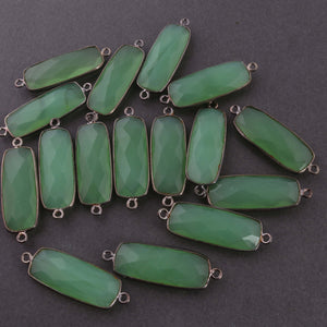 8 Pcs Green Chalcedony Faceted Rectangle Shape Oxidized Plated Connector/Pendant  33mmX11mm-30mmX11mm PC370 - Tucson Beads