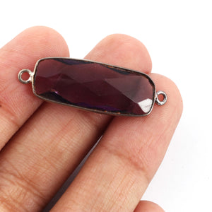 5 Pcs Amethyst Faceted Rectangle Shape Oxidized Silver Plated Connector/ Pendant  33mmX11mm-30mmX11mm PC356 - Tucson Beads