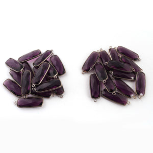 5 Pcs Amethyst Faceted Rectangle Shape Oxidized Silver Plated Connector/ Pendant  33mmX11mm-30mmX11mm PC356 - Tucson Beads