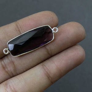 10 Pcs Amethyst Faceted Rectangle Shape Silver Plated Connector/ Pendant  30mmX11mm-33mmX11mm PC138 - Tucson Beads