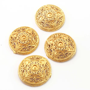5 Pcs Gold Round Charm  - 24k Matte Gold Plated - Copper Round With Texture Design Pendant 30mm GPC353 - Tucson Beads