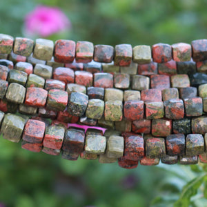1 Strand Unakite Faceted Cube Beads- Faceted Cube beads 7mm-8mm 8 Inches Long BR1492 - Tucson Beads