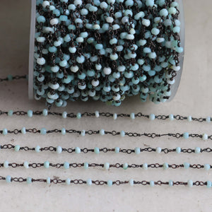 5 Feet Peru Opal 3mm-3.5mm Rosary Style Chain - Peru Opal Beads in Black Wire Wrapped Beaded Chain SC387 - Tucson Beads