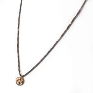 Natural Pyrite Stone beaded necklace with Round Cross charm pendant,sterling vermeil lobster clasp,dainty necklace BR2026 - Tucson Beads