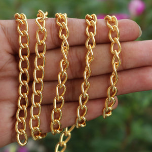 5 FEET Gold Plated Copper Chain - Cable Chain - Copper Gold Curb Chain - Gold Necklace Chain 10mmx6mm  GPC1002 - Tucson Beads