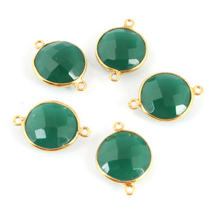5 Pcs Green Onyx Hydro 925 Sterling vermeil Round Double Bail Connector - Green Onyx Connector 21mmx15mm SS840 - Tucson Beads