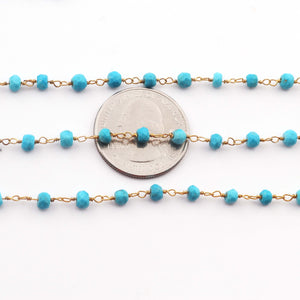5 Feet Turquoise Stablized Rondelles 3mm-3.5mm 24k Gold Plated Rosary Beaded Chain - wire wrapped chain SC399 - Tucson Beads