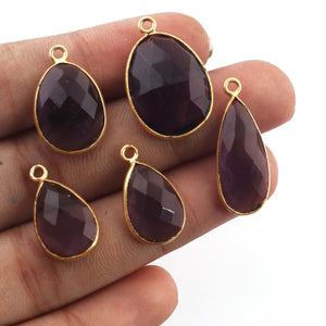 22 Pcs Amethyst Faceted Pear Shape 24k Gold Plated Single Bail Pendant - Pear Drop Pendant 19mmx16mm-25mmX15mm PC233 - Tucson Beads