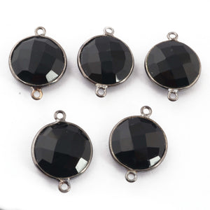 5 Pcs Black Onyx Faceted Round Shape Oxidized Sterling Silver Double Bail Connector- 21mmx15mm SS913 - Tucson Beads