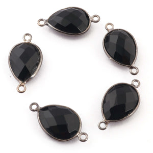 5 Pcs Black Onyx Faceted Pear Shape Oxidized Sterling Silver Double Bail Connector- 21mmx11mm SS930 - Tucson Beads