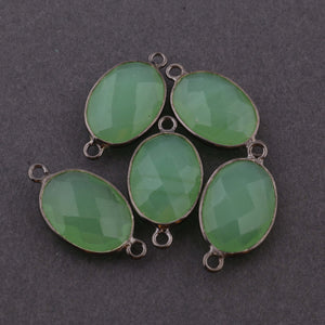 5 Pcs Green Chalcedony Oxidized Sterling Silver Faceted Oval Double Bail Connector - 20mmx11mm-21mmx11mm SS439 - Tucson Beads