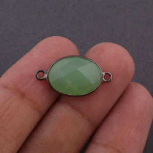 5 Pcs Green Chalcedony Oxidized Sterling Silver Faceted Oval Double Bail Connector - 20mmx11mm-21mmx11mm SS439 - Tucson Beads