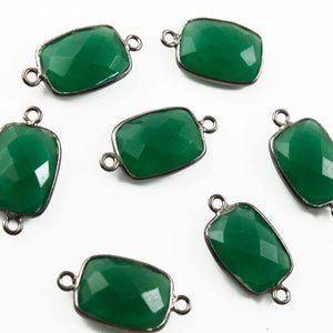 7 Pcs Green Onyx Oxidized Sterling Silver Faceted Rectangle connector/Pendant - 18mmx11mm-21mmx11mm SS955 - Tucson Beads