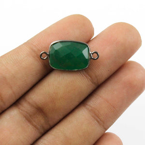 7 Pcs Green Onyx Oxidized Sterling Silver Faceted Rectangle connector/Pendant - 18mmx11mm-21mmx11mm SS955 - Tucson Beads