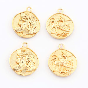 5 Pc Designer Gold Plated Copper  Round Charm Pendant - 24k Matte Gold Plated - Copper Gold Plated Round Pendant 23mmx19mm GPC944 - Tucson Beads