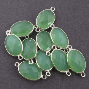 Green Chalcedony Faceted Oval Shape Double Bail Connector 925 Sterling Silver - Gemstone Connector 21mmx11mm SS207 - Tucson Beads