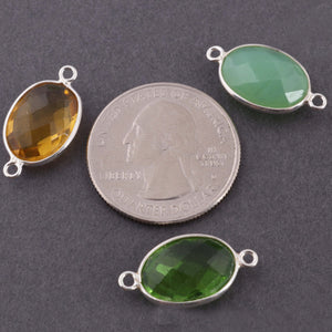 Green Chalcedony Faceted Oval Shape Double Bail Connector 925 Sterling Silver - Gemstone Connector 21mmx11mm SS207 - Tucson Beads