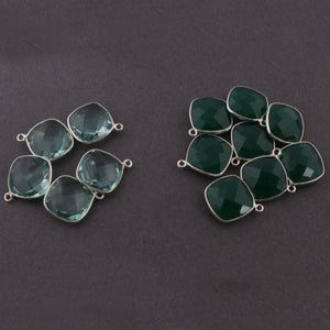 8 Pcs Green Onyx  Faceted Cushion Shape Single Bail Pendant - 925 Sterling Silver 20mmx17mm  SS482 - Tucson Beads