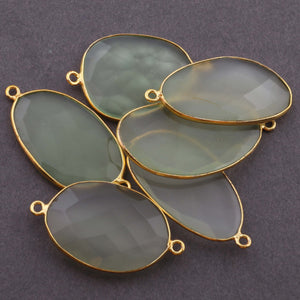 6 Pcs Green Chalcedony 24k Gold Plated Faceted Fancy Shape Pendant Connector  33mmx17mm-36mmx19mm PC405 - Tucson Beads
