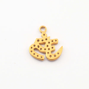 1 Pc Brilliant Cut Diamond 14k Solid Gold Om Charm Pendant--  Diamond Ohm Pendant- Yellow Gold Jewelry,  13mmx12mm GC004 - Tucson Beads