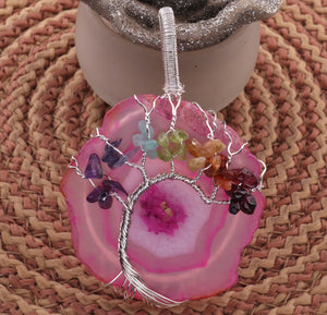 Pink Agate Silver Plated tree of life Pendant , Tree of life pendant, Family tree Pendant ,(YOU CHOOSE)HS032 - Tucson Beads