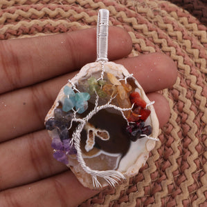 Grey Lace Agate Silver Plated tree of life Pendant , Tree of life pendant, Family tree Pendant,(YOU CHOOSE) HS035 - Tucson Beads