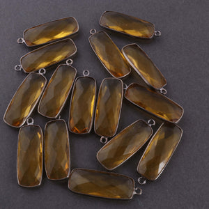 5 Pcs Beer Quartz Faceted Rectangle Shape Oxidized Plated Connector/ Pendant  30mmX11mm-33mmX11mm PC131 - Tucson Beads