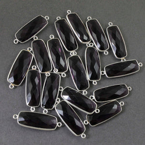 10 Pcs Amethyst Faceted Rectangle Shape Silver Plated Connector/ Pendant  30mmX11mm-33mmX11mm PC138 - Tucson Beads