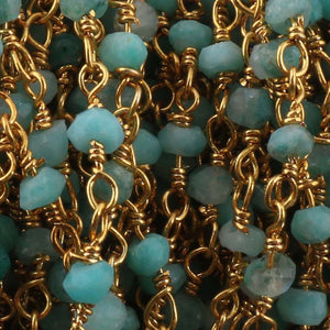 5 Feet Shaded Amazonite Rosary Style Beaded Chain, 3mm-4mm -  Amazonite Beads wire wrapped Chain, 24k Gold Plated chain  SC370 - Tucson Beads