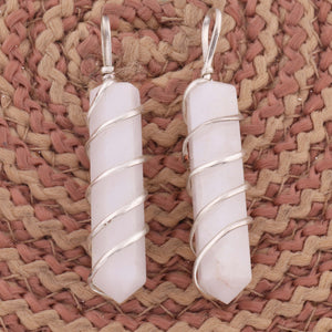 1 Pc White Howlite  Spiral Wire Wrapped Pencil Point Pendant Gemstone- Silver Wire Wrapped Pendant HS092 - Tucson Beads