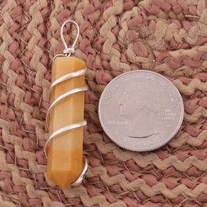 1 Pc Golden Quartz  Spiral Wire Wrapped Pencil Point Pendant Gemstone- Silver Wire Wrapped Pendant HS093 - Tucson Beads