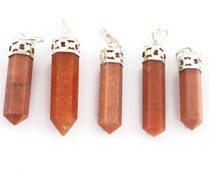 1 PC Sunstone Pencil Point Gemstone Crystal 925 Silver Plated Pendant - Silver Toned Ornate Pendant 33mmx9mm-42mmx9mm HS169 - Tucson Beads