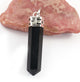 1 PC Black Obsidian Pencil Point Gemstone Crystal 925 Silver Plated Pendant - Silver Toned Ornate Pendant 39mmx7mm-43mmx9mm HS174 - Tucson Beads
