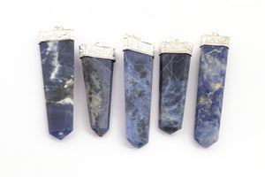 1 PC Sodalite Flat Pencil Point Pendant With 7 Chakra Stone ,Spiritual Wands, - Healing Gemstone 47x16mm-67x15mm HS194 - Tucson Beads