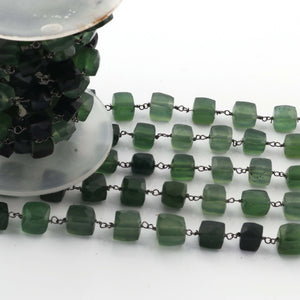 2  Feet Seraphinite Cube Beaded Chain - Seraphinite Cube Beads wire wrapped Oxidied Silver plated chain SC402 - Tucson Beads