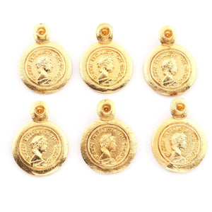 5 Pcs Designer Gold Plated Copper Queen Elizabeth 2 Pendant - Elizabeth Coins Charm - Copper Round Pendant 26mmx19mm GPC230 - Tucson Beads