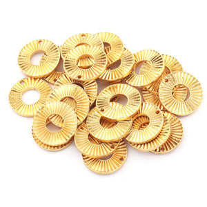 10 Pcs Copper Designer Round Charm With Hole - Round Charm With Big Hole in 24k Gold Plated 14mm - GPC303 - Tucson Beads