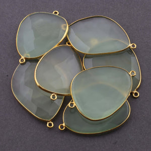 7 Pcs Green Chalcedony 24k Gold Plated Faceted Fancy Shape Double Bail Connector  37mmx25mm-43mmx27mm PC413 - Tucson Beads
