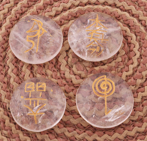 4 Pcs Set Crystal Quartz Usui Reiki Set ~ Perfect Healing, Crystal Grid Runic Reiki Healing Stones HS024 - Tucson Beads