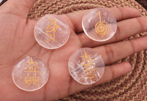 4 Pcs Set Crystal Quartz Usui Reiki Set ~ Perfect Healing, Crystal Grid Runic Reiki Healing Stones HS024 - Tucson Beads